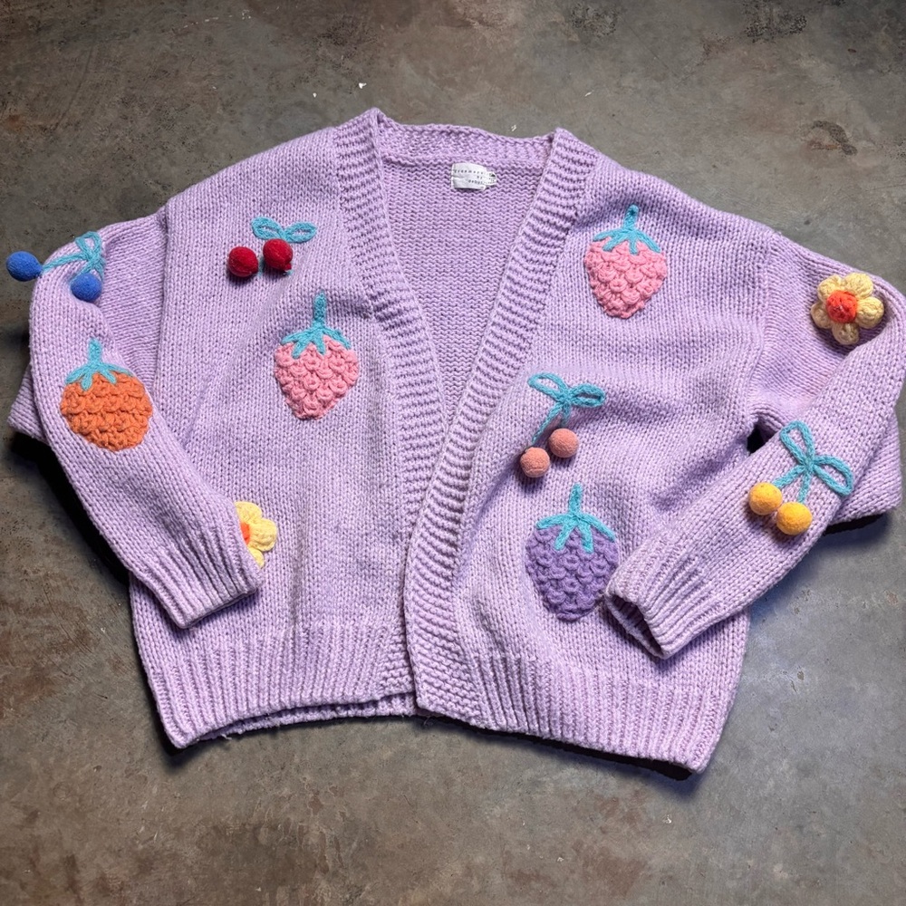 ❗️MUST GO❗️ Knit Cardigan with Fruit Accents